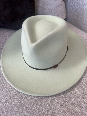 Light green Wide Brim Wool Ranch Hat with Leather Band